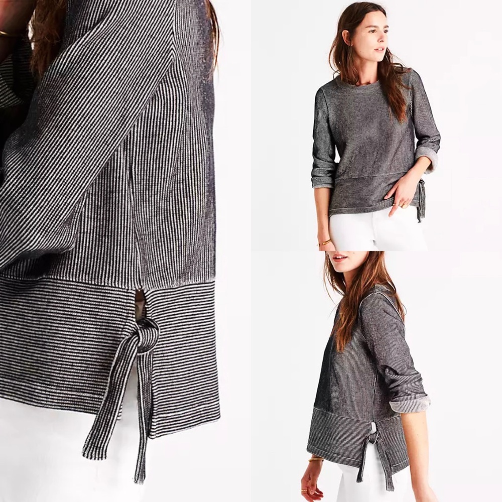 MADEWELL Contrast Stripe Side Tie Knit Sweater